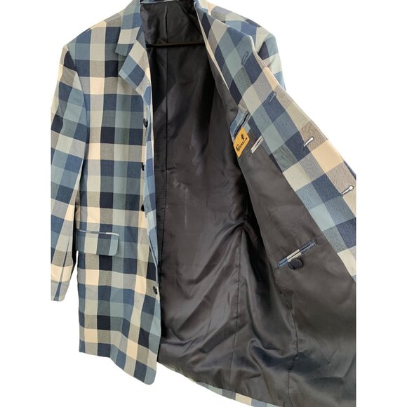 Mens Falcone Blue Check 5 Button Ventless Blazer Coat Size 42R EUC Lined 7145 - Picture 8 of 14